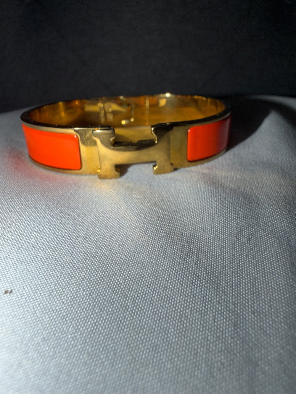 Hermes Gold Tone Bracelet with Orange Enamel Accents preowned